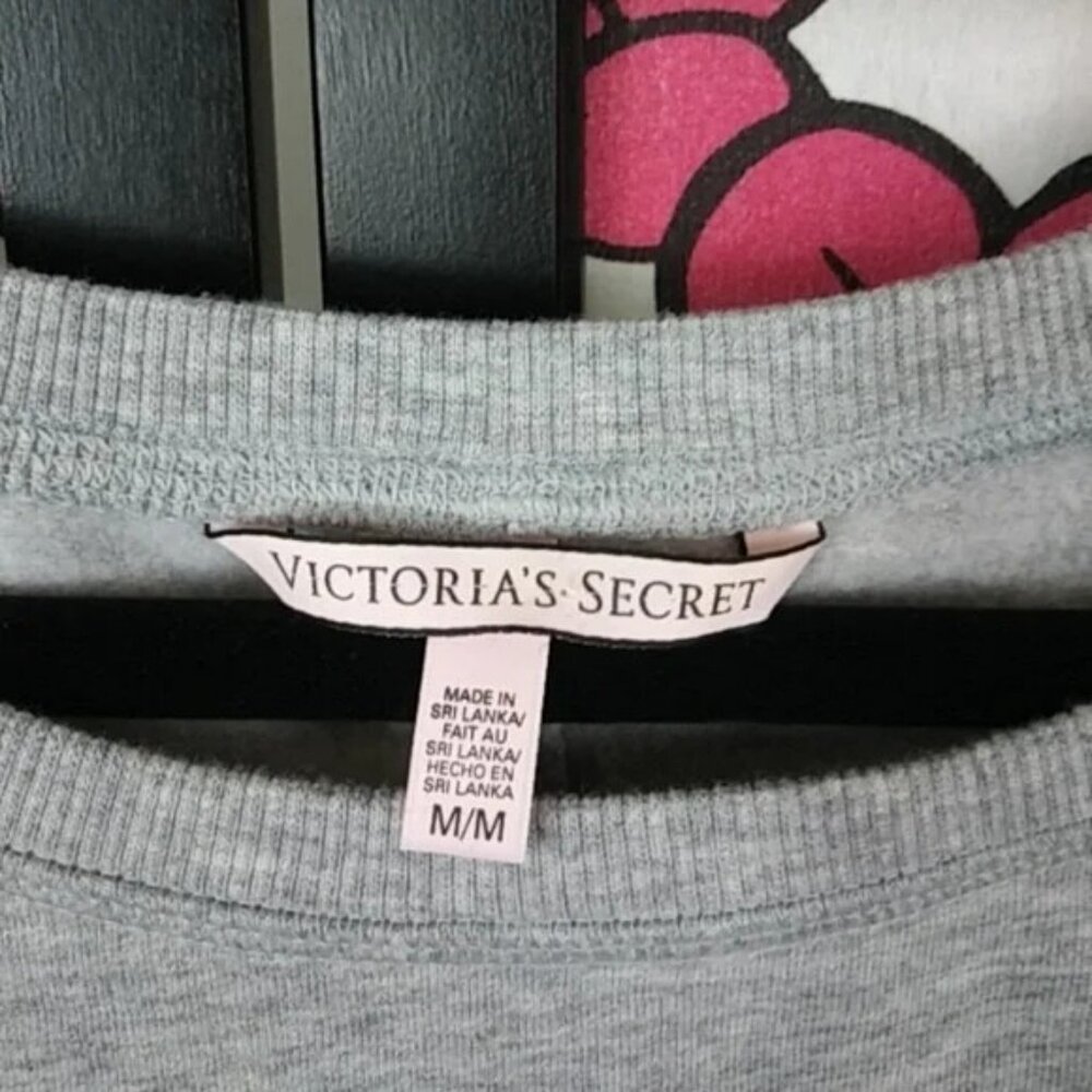 Victorias Secret Sequin Logo Heather Gray Sweatshirt Pullover Medium - Picture 4 of 5